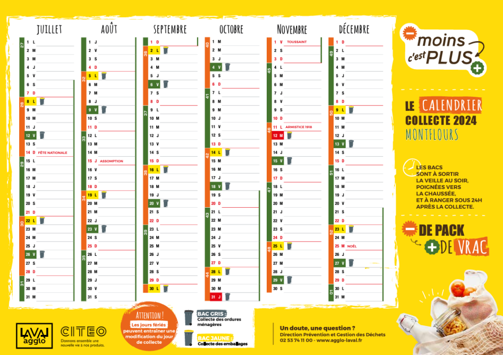 calendrier collecte des déchets juillet à décembre 2024